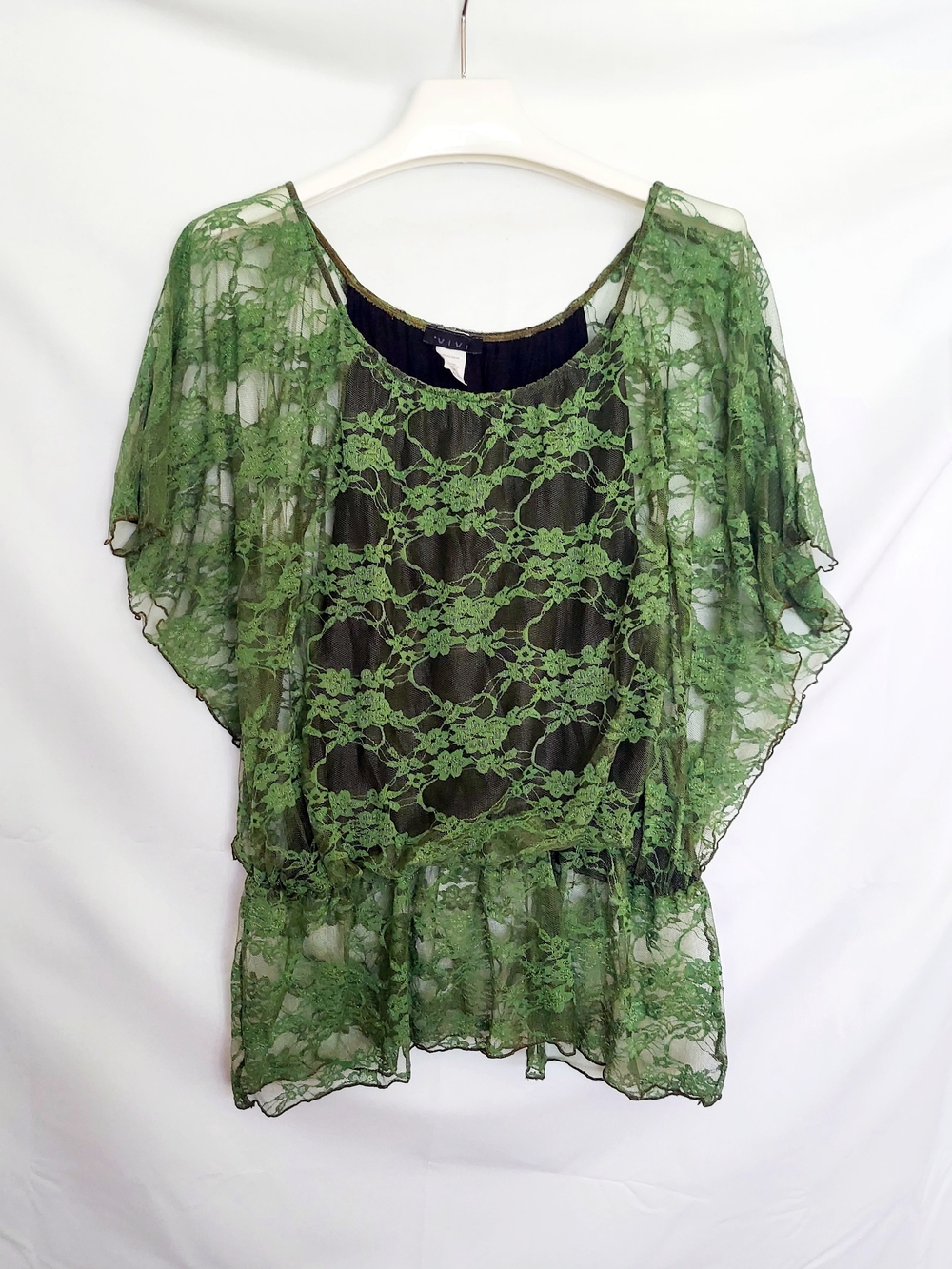 ViVI Olive Green Lace Flutter Sleeve Blouse